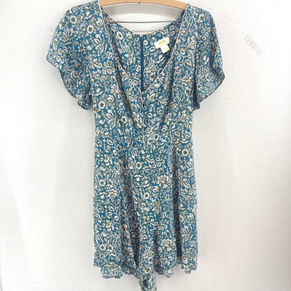 Maeve Teal Floral Short-Sleeve Jumpsuit Romper